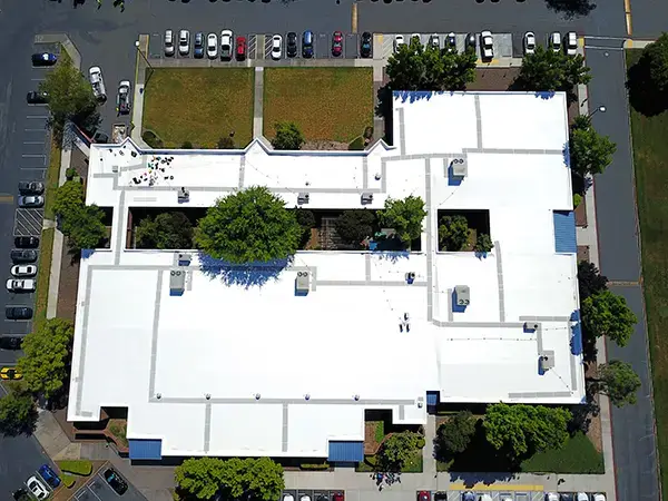 Large commercial building with new TPO system installed